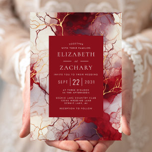 Elegante Rot Gold Weiß Marmor Hochzeit Einladung