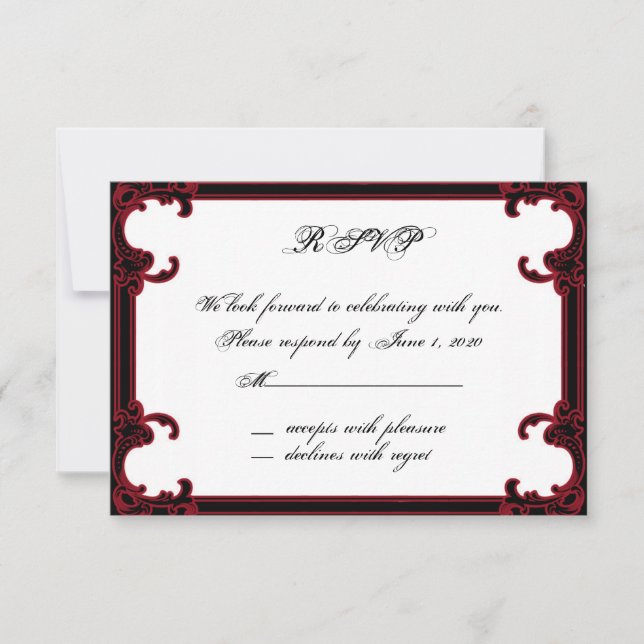 Elegante Rot-Gothic-Frame-Antwortkarte Einladung (Vorderseite)