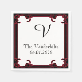 Elegante Rot-Gothic-Rahmen-Monogramm-Hochzeit Serviette