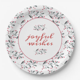 Elegante Rot-Grün-Holly-Branchen Weihnachten Pappteller
