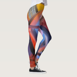 Elegante Rot-Orange Schwarz Rosa Blaue Abstraktion Leggings