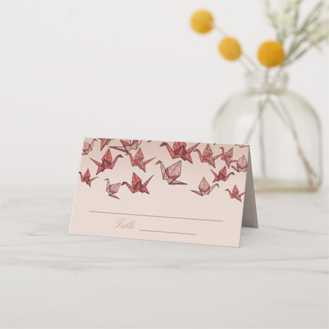 Elegante Rot Origami Paper Crane Folded Platzkarte (Vorderseite)