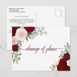 Elegante Rot-Rosa-Rosen-Wechsel der Hochzeitspläne Ankündigungspostkarte