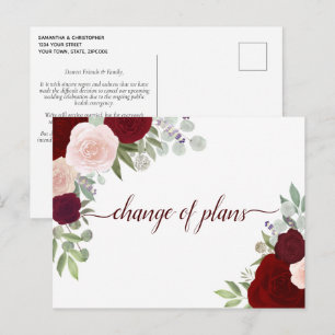 Elegante Rot-Rosa-Rosen-Wechsel der Hochzeitspläne Ankündigungspostkarte