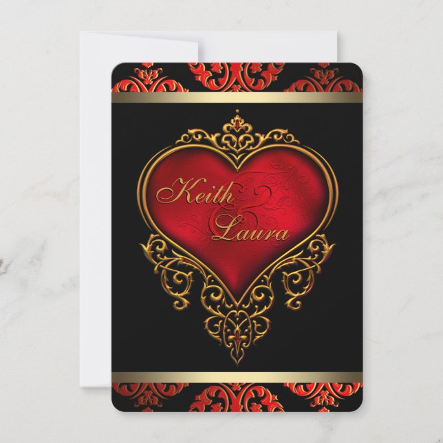 Elegante Rot-Schwarz-Gold-Hochzeit Einladung (Vorderseite)