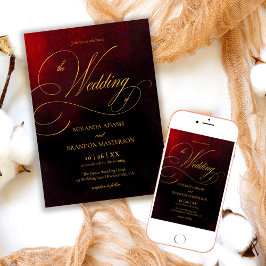 Elegante Rot-Schwarz-Gold-Kalligrafie-Hochzeit Einladung