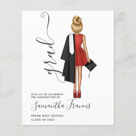 Elegante Rot, Schwarz und Weiß Girl Grad Einladung Flyer