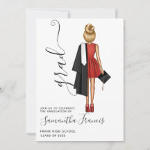 Elegante Rot-, Schwarz- und Weiße Girl Graduation