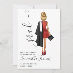Elegante Rot-, Schwarz- und Weiße Girl Graduation  Einladung