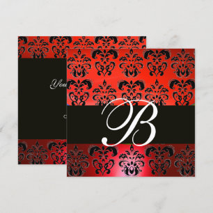 ELEGANTE ROT SCHWARZE DAMAST HOCHZEIT MONOGRAMM EI EINLADUNG