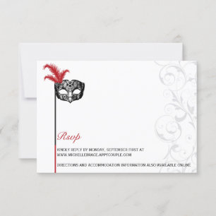 Elegante Rot-Schwarze Maskenball-Informationskarte Einladung