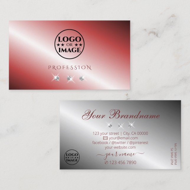 Elegante Rot-Silber-Sparkling-Diamanten mit Logo Visitenkarte (Vorne/Hinten)