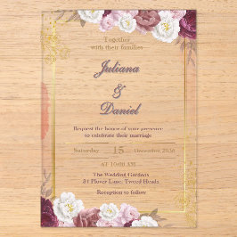 Elegante Rot- und Gold-Akryllische Hochzeitseinlad Acryleinladungen