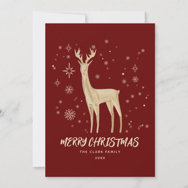 Elegante Rot und Gold Rentier Frohe Weihnachten (Vorderseite)