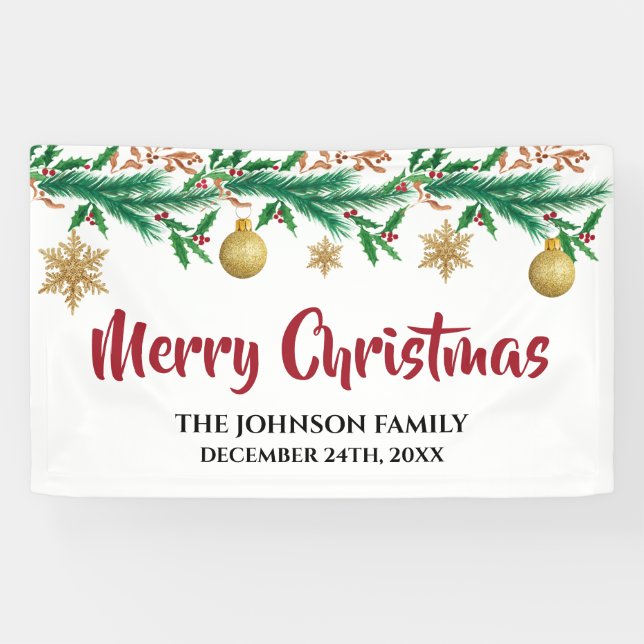 Elegante Rot und Grün Wintersprigs Weihnachten Banner (Horizontal)