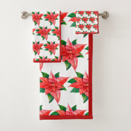 Elegante Rot und Grüne Poinsettia Weihnachten in d Badhandtuch Set