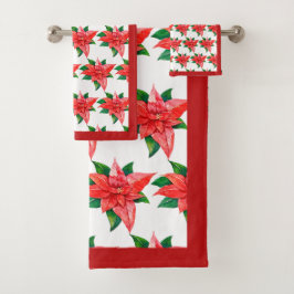 Elegante Rot und Grüne Poinsettia Weihnachten in d Badhandtuch Set
