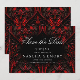 Elegante Rot- und Schwarz-Gotische Damaskus-Hochze Save The Date