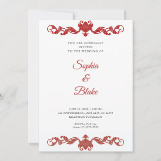 Elegante Rot und Weiß Art Déco Hochzeit Einladung
