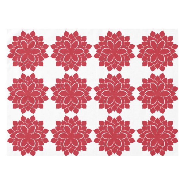 Elegante Rot und Weiß gezeichnete Poinsettia Tischdecke (Vorderseite (Horizontal))