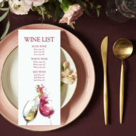Elegante Rot und Weißer Wein Tanz Weinkarte Hochze Menükarte