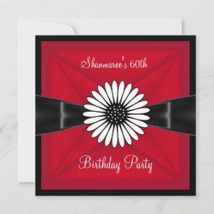 Elegante Rot-Weiß-Blumen-Schwarze 60. Geburtstagsf Einladung