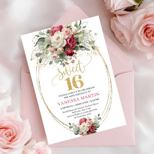 Elegante Rot-Weiß-Grünpflanzung Sweet Sixteen Gebu Einladung