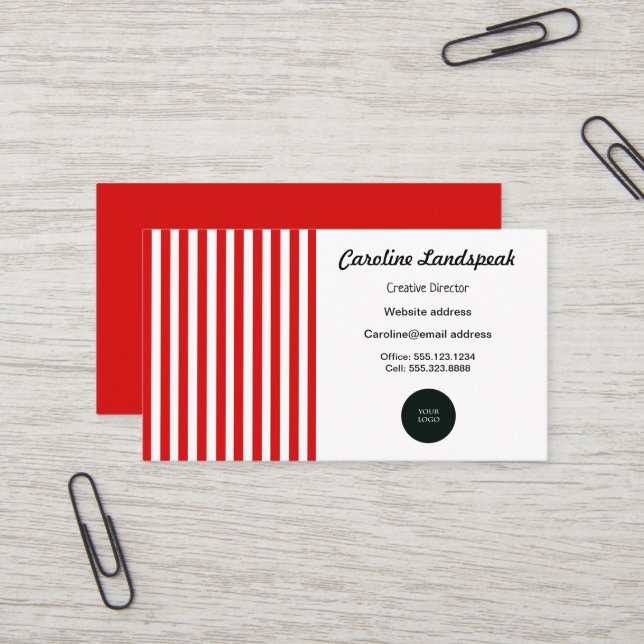 Elegante Rot-Weiß-Streifen mit Logo Visitenkarte (Vorderseite/Rückseite Beispiel)