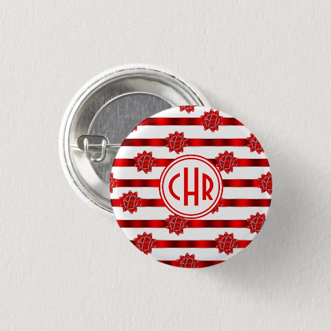 Elegante Rot-Weiß-Streifen mit Ribbon Button (Vorne & Hinten)