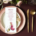Elegante Rot-Weiß-Tanz Hochzeit Menükarte<br><div class="desc">Dieses Design der Menükarte umfasst eine Abbildung aus Weißweinglas und Rotwein mit einem Mann und einer Frau, die aus Wein tanzt. Einfach und elegant mit Marontext auf weißem Hintergrund. Fügen Sie Ihre Ereignisdetails hinzu, indem Sie den Text in den bereitgestellten Textfeldern bearbeiten. Ideal für Hochzeiten in Weinland, Weinkeller oder Weinbergen....</div>