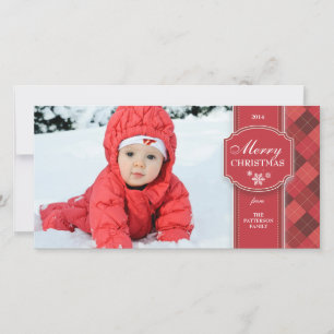 Elegante Rot & Weiß w Raute Weihnachtsfotokarte Feiertagskarte