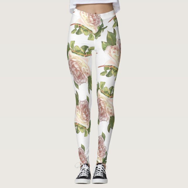 Elegante, rot-weiße Rose Leggings (Vorderseite)
