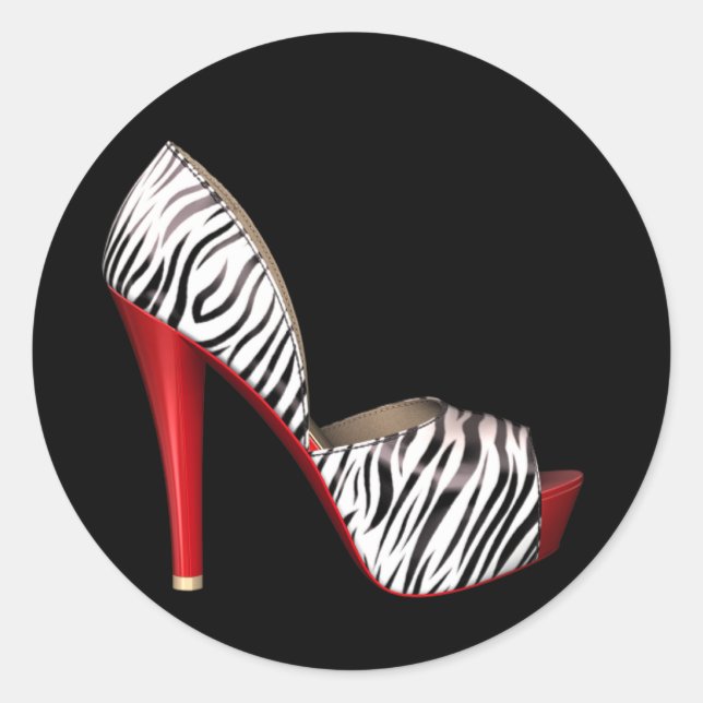 Elegante Rot-Zebra-Aufkleber für hohe Ferse Runder Aufkleber (Vorderseite)