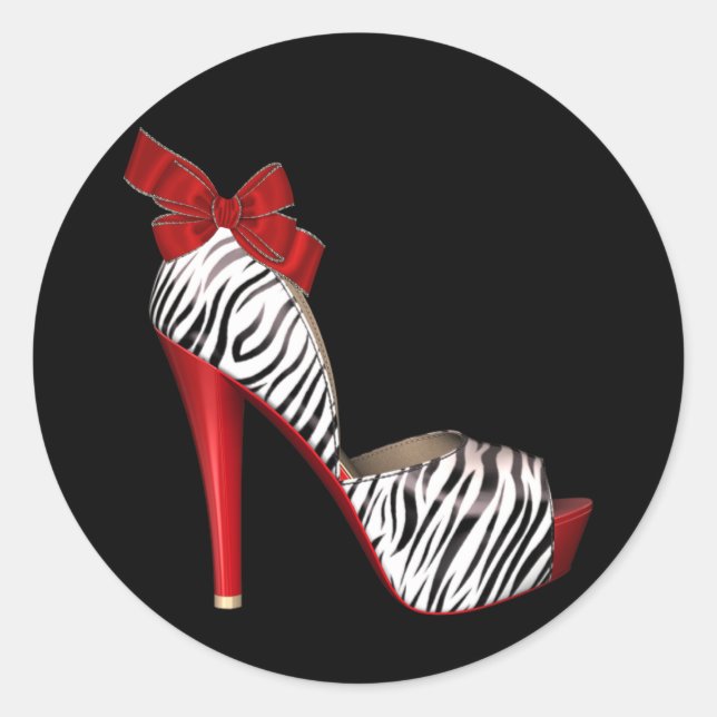 Elegante Rot-Zebra-Aufkleber für hohe Ferse Runder Aufkleber (Vorderseite)