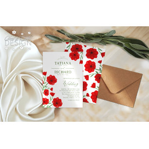 Elegante rote Aquarell-Mohn-Blumen-Garten-Hochzeit Einladung