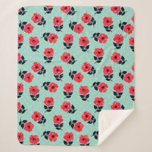 Elegante Rote Blume Aqua Blue Polka Dots Muster Sherpadecke