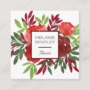 Elegante Rote Blume Florist Quadratische Visitenkarte