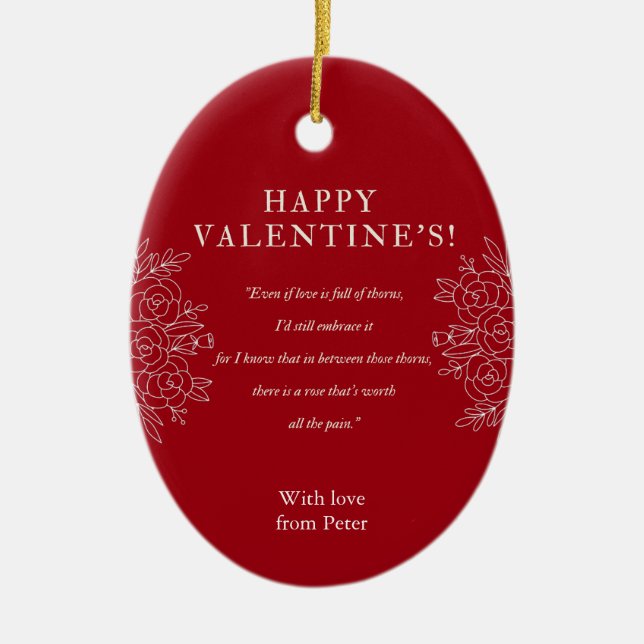 Elegante rote Blume gedruckte Valentine Keramik Ornament (Vorne)