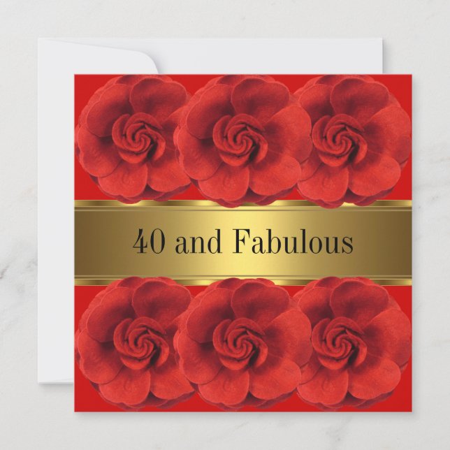 Elegante Rote Blume Gold Fantastische 40. Einladung (Vorderseite)