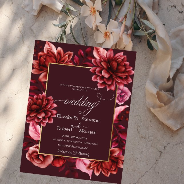 Elegante Rote Blume laden zum Hochzeitsfeiern ein Einladung (Von Creator hochgeladen)
