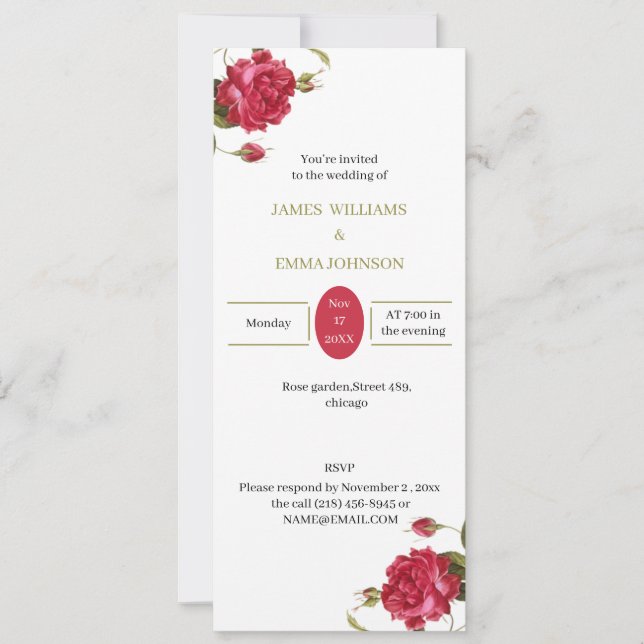 Elegante Rote Blume Personalisiert Hochzeit Einladung (Vorderseite)