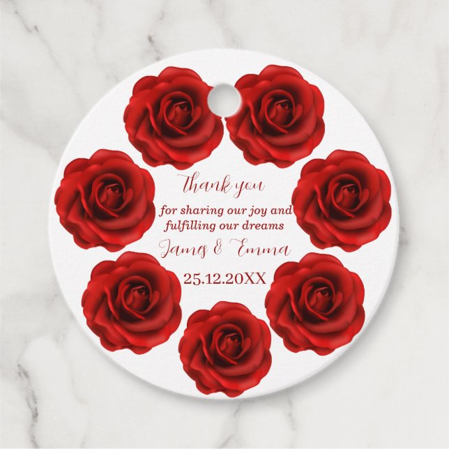 Elegante Rote Blume Personalisiert Hochzeit Geschenkanhänger (Vorderseite)