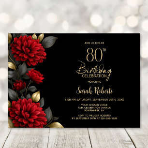 Elegante rote Blumenparty zum 80. Geburtstag in Sc Einladung