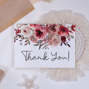 Elegante rote Blush-Blumenrosen Dankeskarte