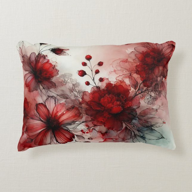 Elegante rote Blüten: Ein abstraktes Design Dekokissen (Vorderseite)