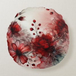 Elegante rote Blüten: Ein abstraktes Design Rundes Kissen