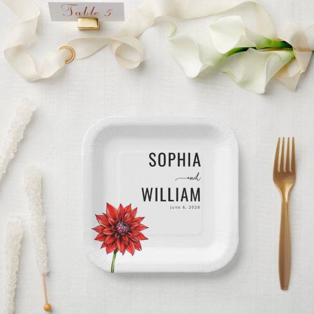 Elegante rote Blüten Pappteller (Hochzeit)