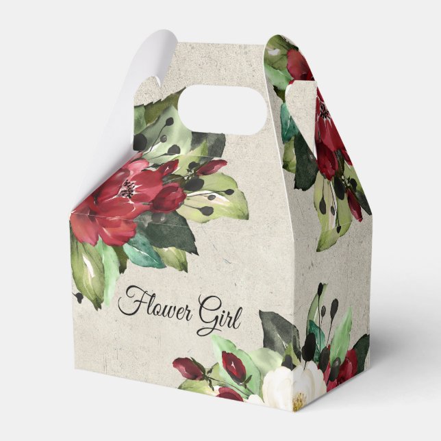 Elegante Rote Blütengrunge Hochzeitsblume Girl Geschenkschachtel (Vorderseite)
