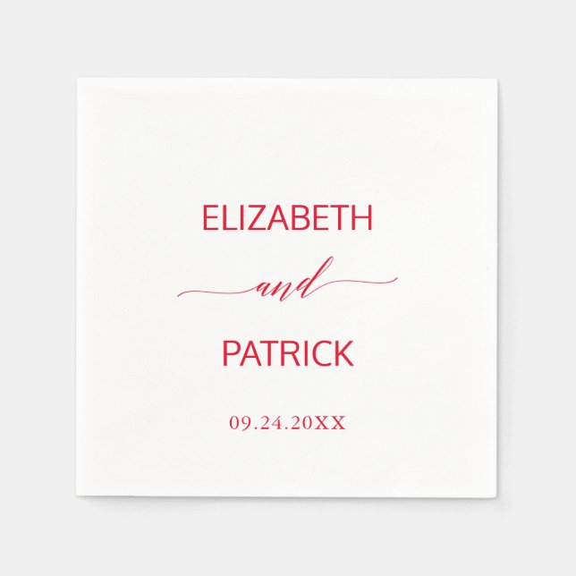 Elegante Rote Calligrafie-Hochzeit Serviette (Vorderseite)