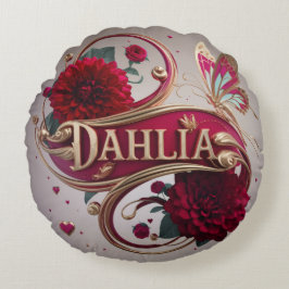 Elegante rote Dahlien-Blumenkunst Rundes Kissen